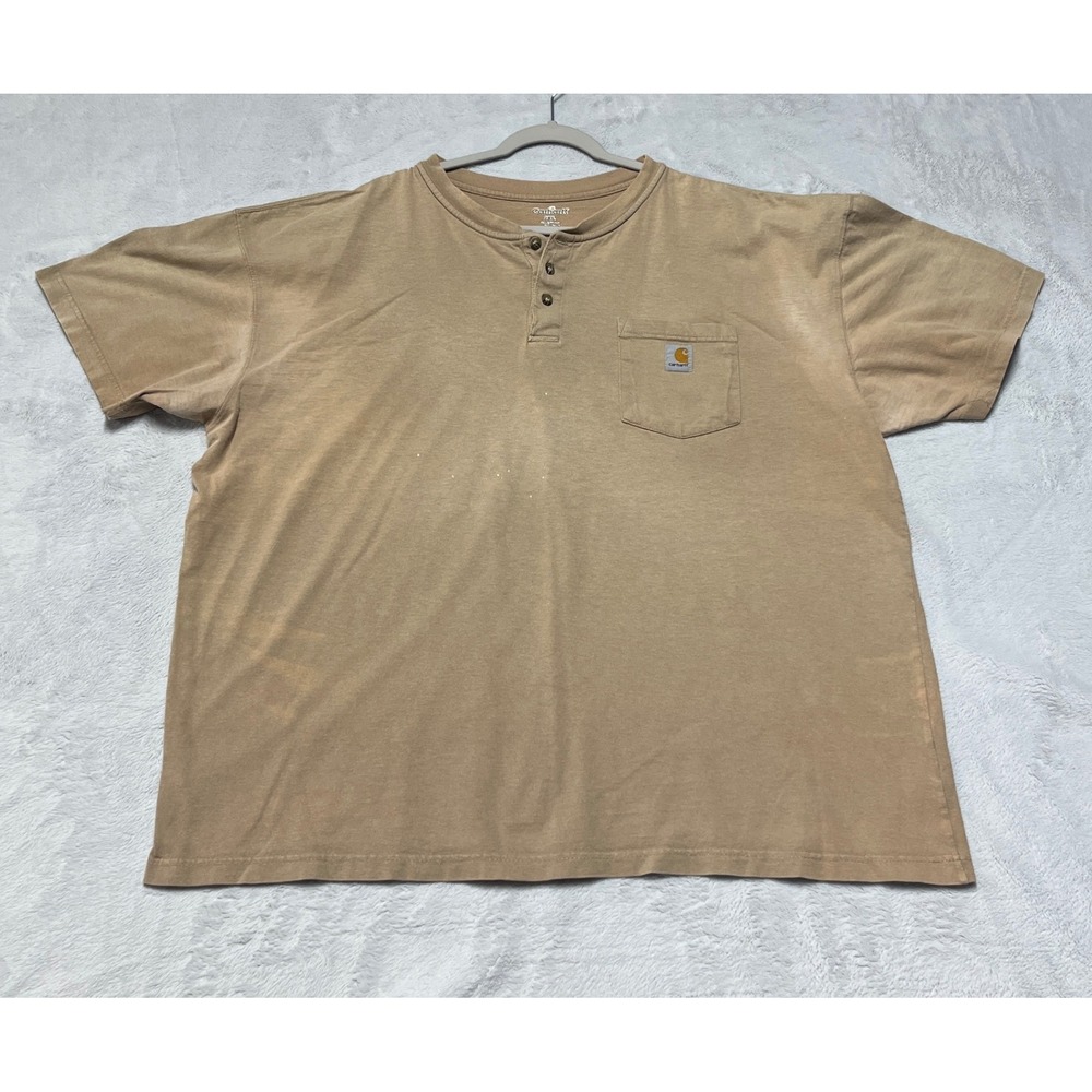 Carhartt Henley Shirt Mens 2XL Tan Short Sleeve Pocket Workwear